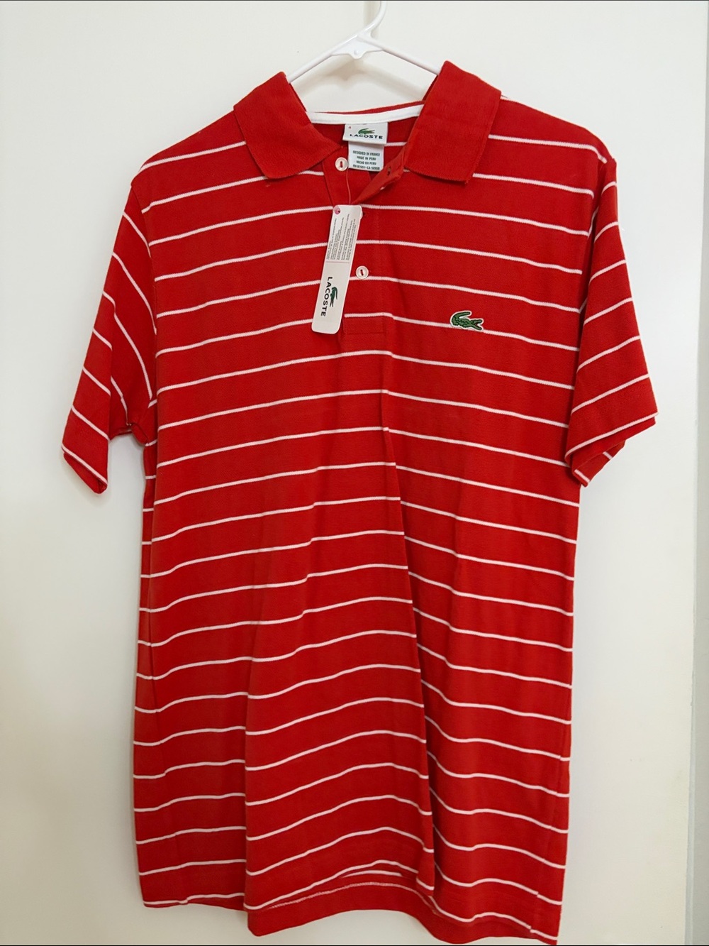 Lacoste Red & White Striped Polo Shirt